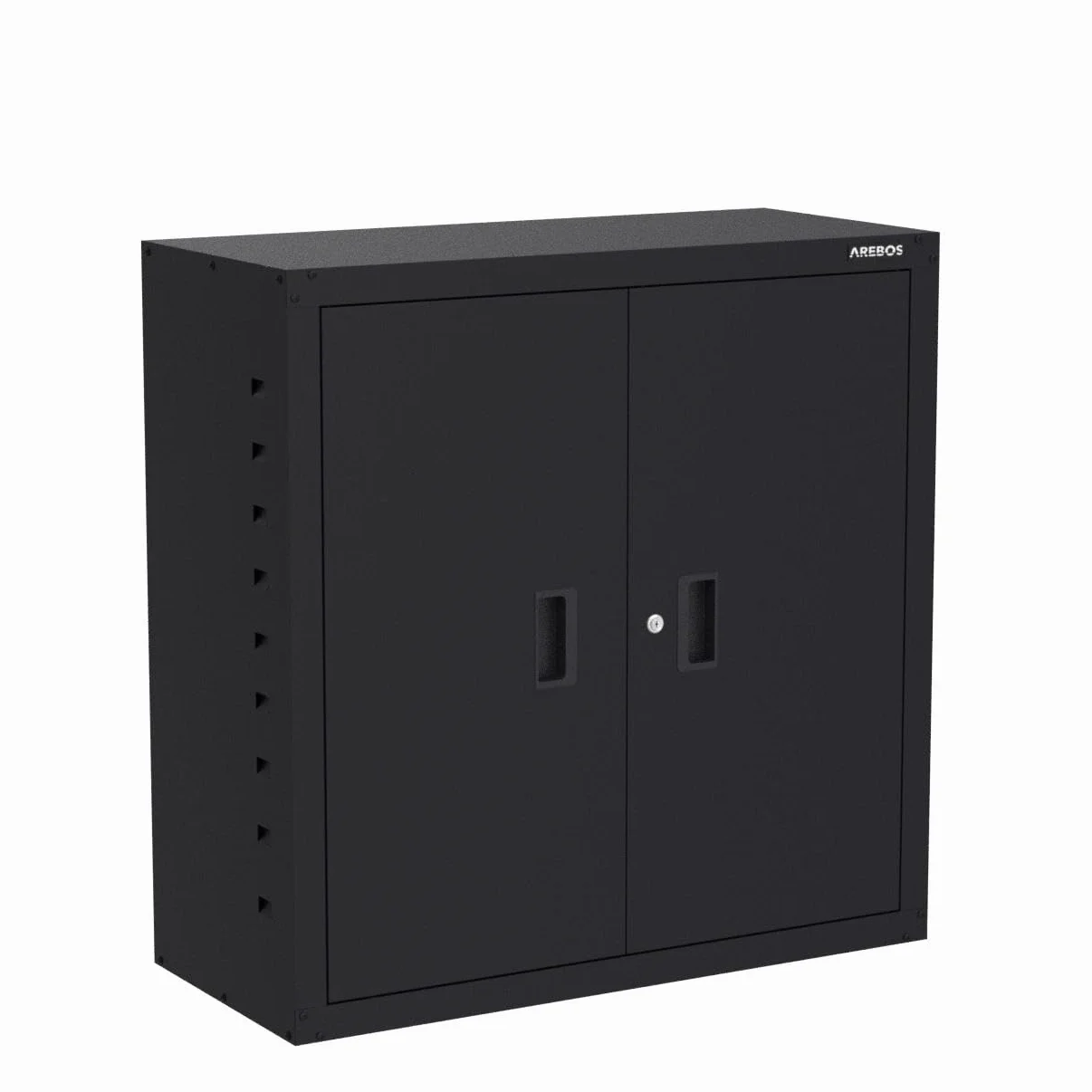 AREBOS Armoire de Bureau en Acier Noir 90x90x40 cm | 1 étagère réglable en Hauteur | Armoire de classement et Rangement Robuste pour Documents et Fournitures