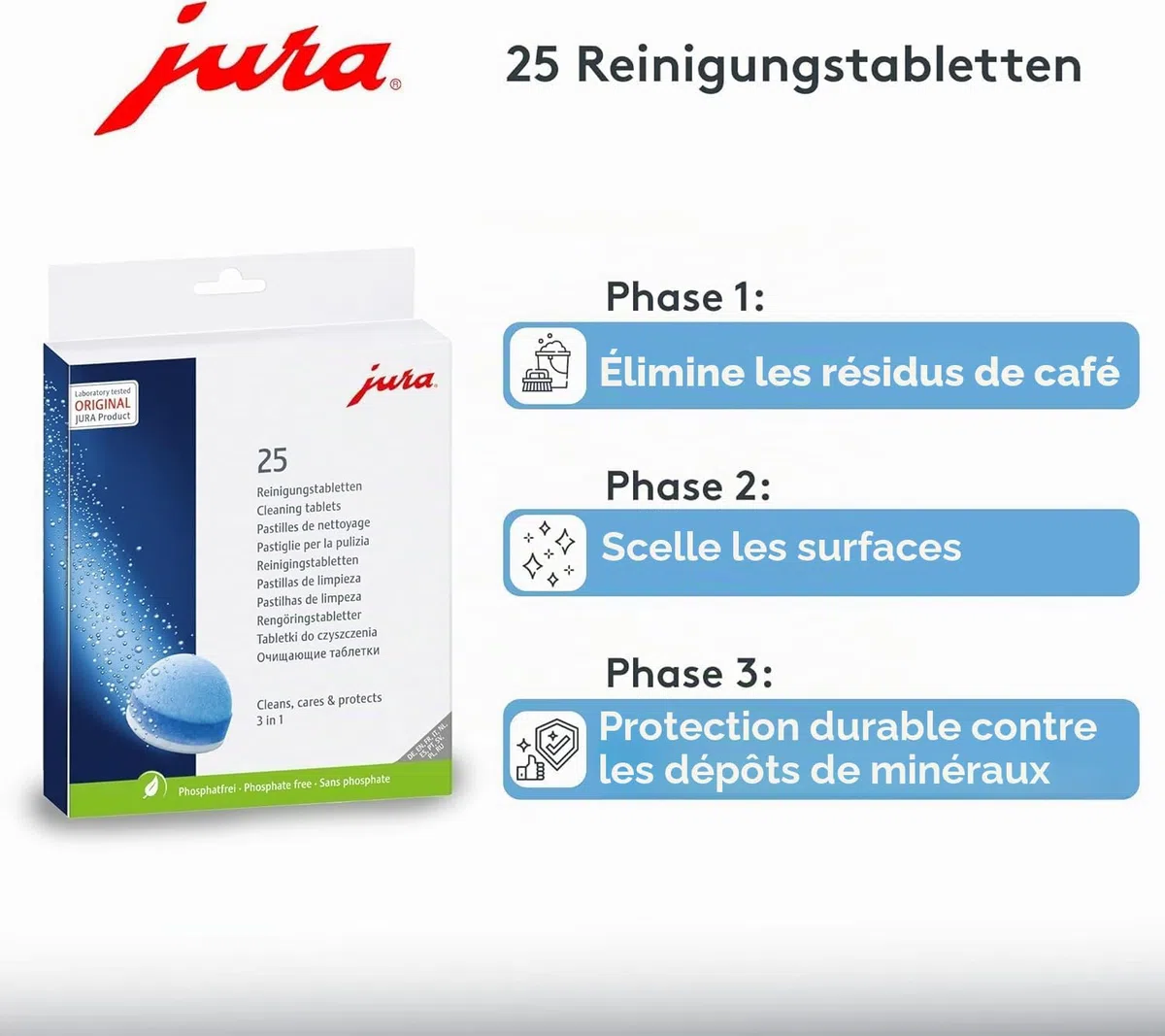 Jura Pack Combiné – 25 Tablettes de Nettoyage + 36 Tablettes Détartrantes pour Machine à Café