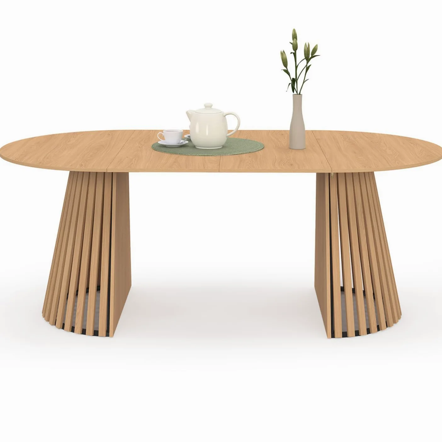 IDMarket - Table à Manger Extensible Ronde Carmen 4-10 Personnes Pied Bois en Lattes et Plateau Bois 110-200 cm