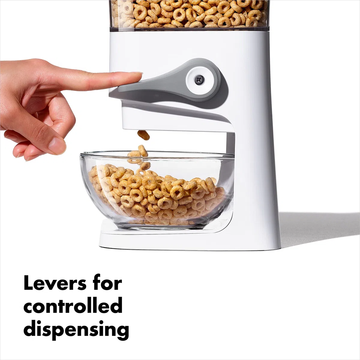 OXO 11125700 Distributeur de céréales pour comptoir, plastique, silicone, transparent/blanc