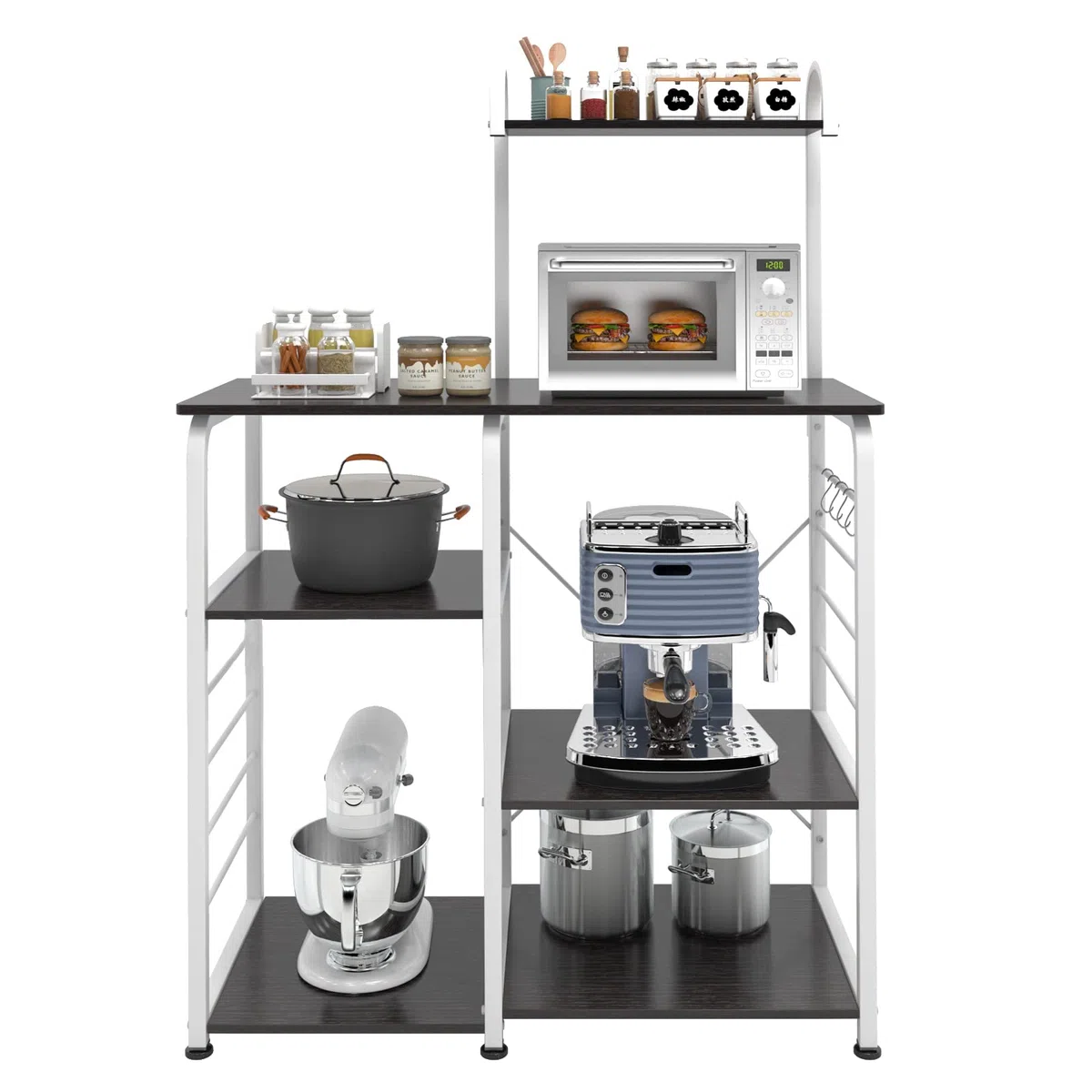 DlandHome Etagères de Cuisine pour Le Stockage, Meuble Rangement Desserte de Cuisine avec 3+4 Tablettes pour Micro-Ondes, Four, Outils de Cuisine, 90L * 42W * 130H cm Noir