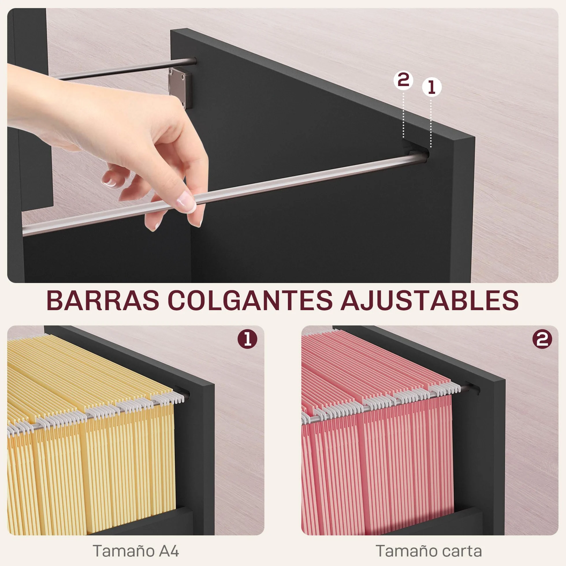 HOMCOM Armoire à tiroirs de Bureau Armoire à dossiers avec 2 tiroirs à tiroirs de Bureau avec serrures à dossiers Suspendus pour A4 et Letter 40x41,5x67,5 cm Noir