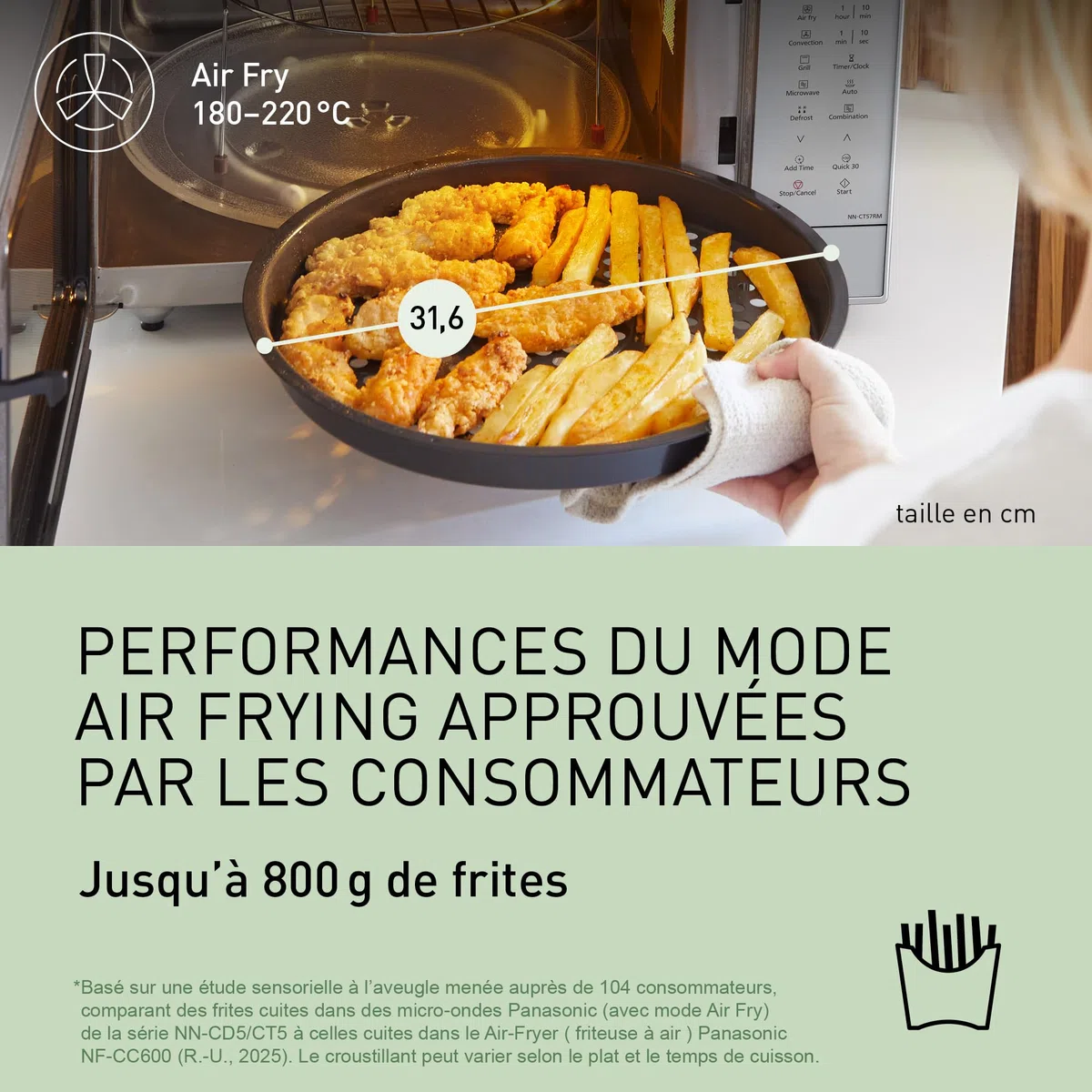 Panasonic NN-CT57RMEPG Four à Micro-Ondes combiné 4-en-1, 27 L avec mode Airfryer, Inverter 1000 W, Gril 1300 W, Chaleur Tournante, 19 Programmes Automatiques, panier de cuisson airfryer, Argenté