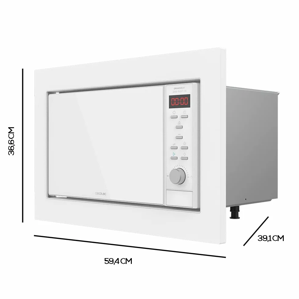 Cecotec Micro-ondes intégré Digital GrandHeat 2350, Noir. 900 W, 23 litres, grill, 9 fonctions préconfigurées, Quick Start, minuteur, Plateau de 27 cm de diamètre. (Blanc)