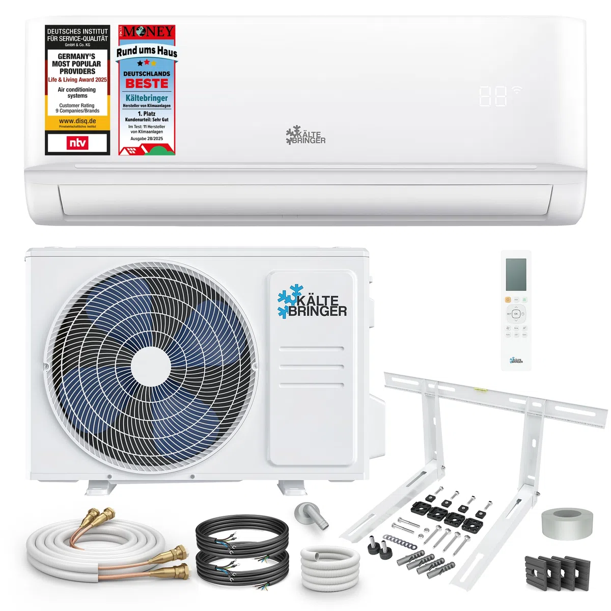 Kältebringer Climatiseur Split Réversible Prêt à Poser, 12000 BTU/h (3,5 kW), Gaz Préchargé, Wi-Fi/Application, Refroidissement A++ / Chauffage A+, Réfrigérant R32, Support Mural Inclus