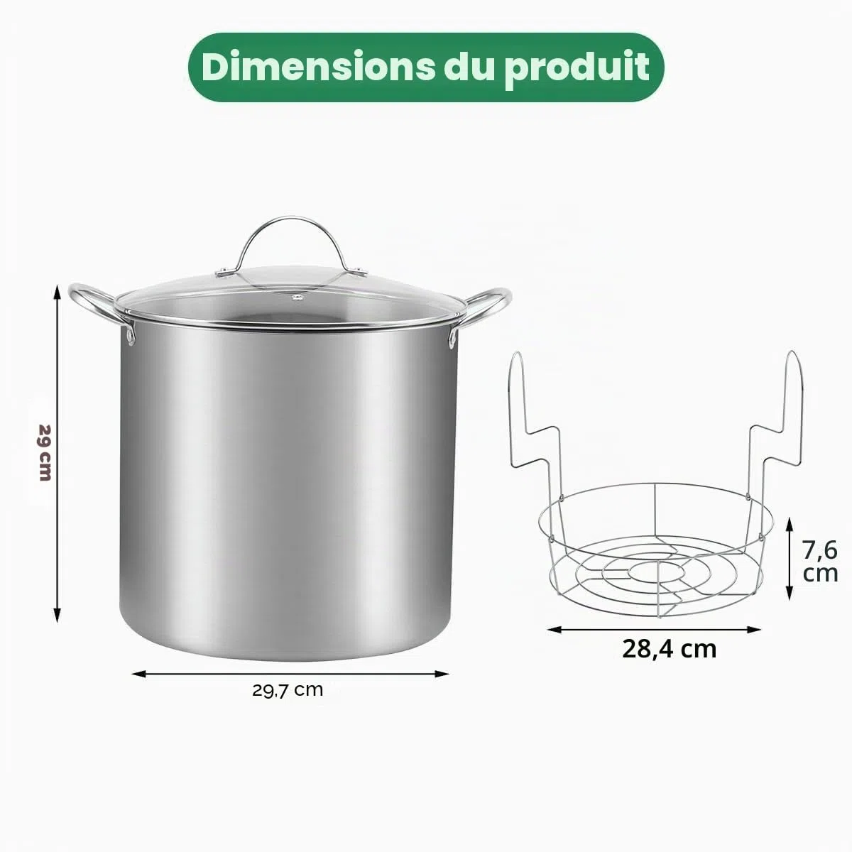 Marmite en acier inoxydable de 20l, kit de démarrage pour débutants avec support, pinces, lève-bocaux. Fonctionne sur toutes les cuisinières, y compris l'induction, le gaz (Bocs non inclus-vert)