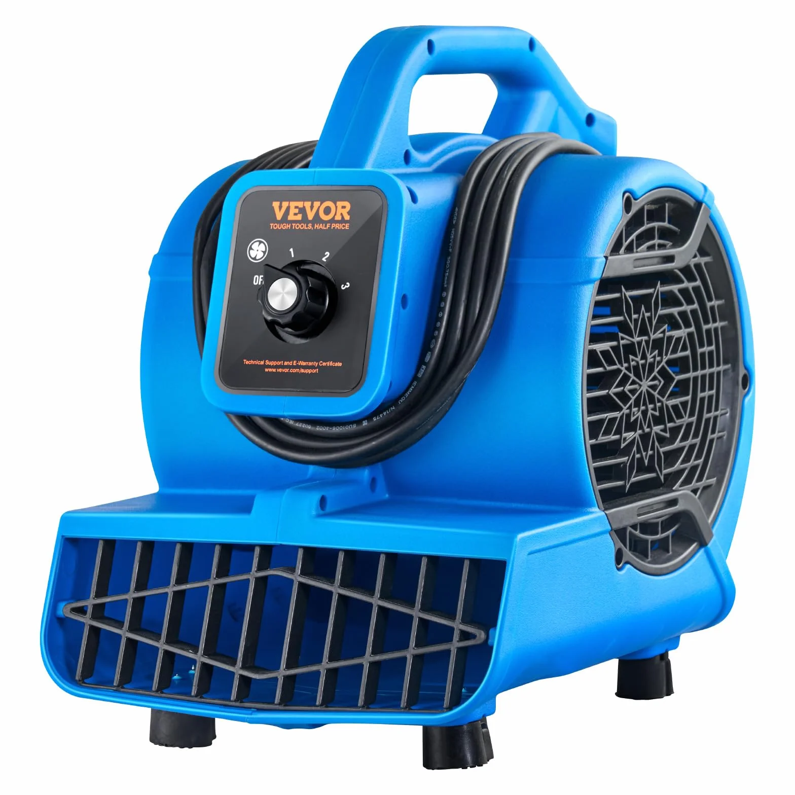 VEVOR Souffleur de sol, 1250 tr/min, ventilateur de séchage refroidissement, 73 m³/min, sèche-tapis portable 4 angles de soufflage, minuterie, réglage à 3 vitesses, pour nettoyage, maison, commercial