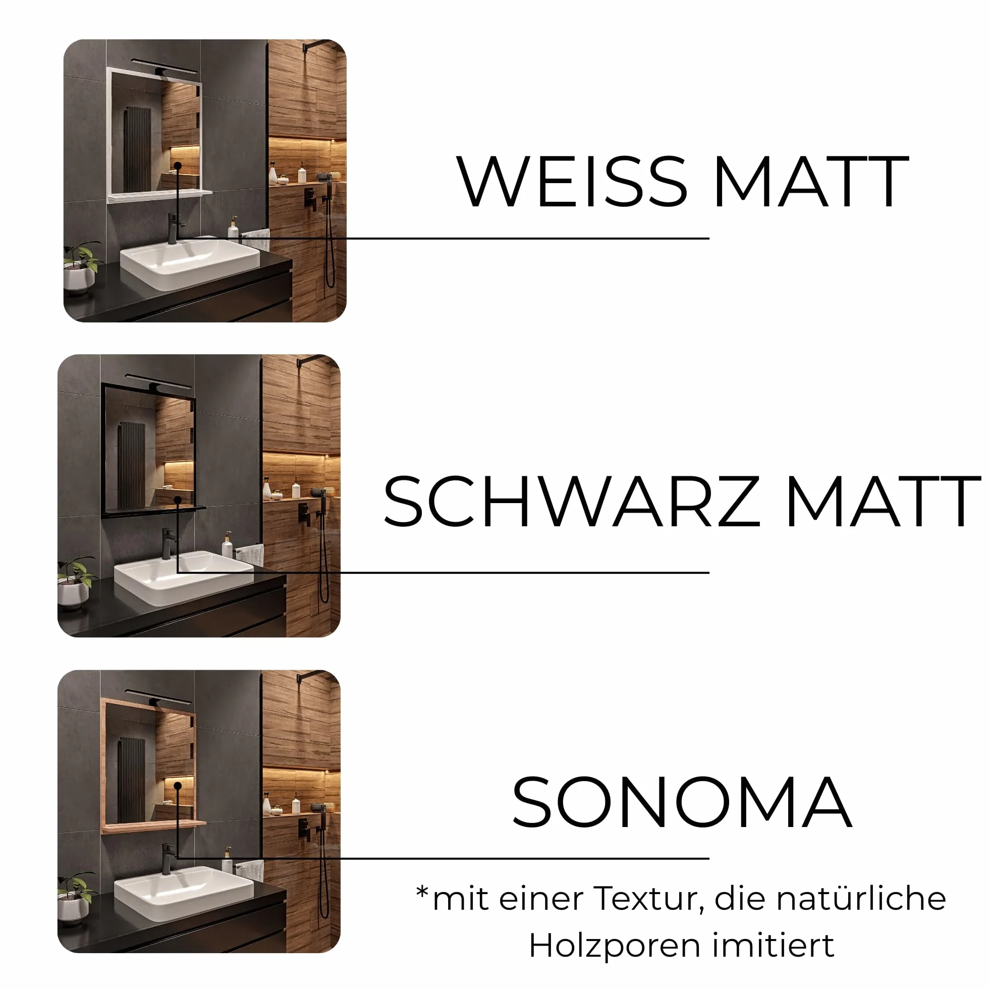 Miroir de Salle de Bain LED Sonoma avec Étagère – 60x70 cm – Éclairage 4000K IP44 – Miroir Rectangulaire Mural Moderne avec Boîtier LED Noir – Miroir avec Rangement pour Salle de Bain