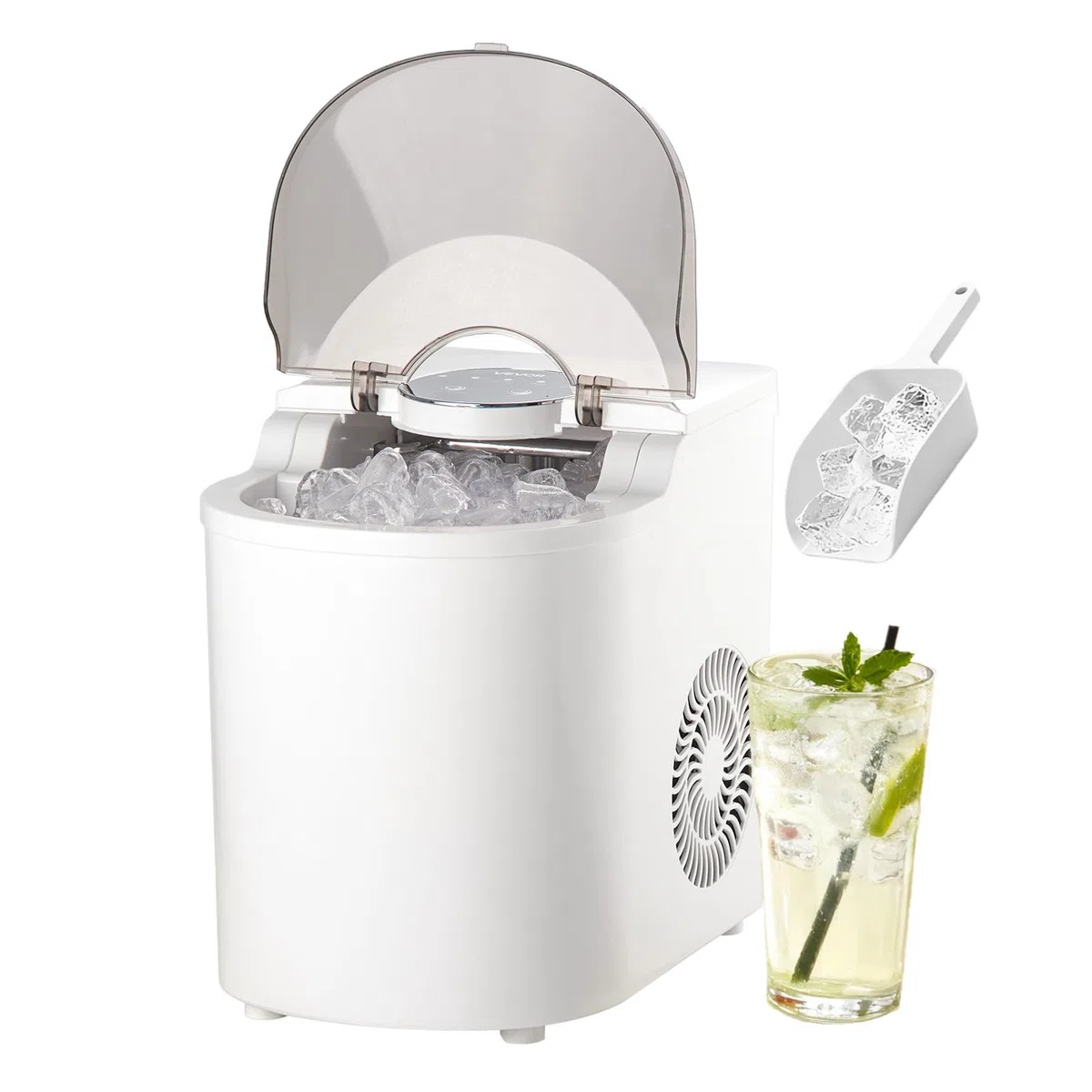 VEVOR Machine à Glaçons de Comptoir Portable, Appareil à Glaçons Capacité de Production 11,8 kg/24 h et 7 Cubes Prêts en 6 Minutes, pour Bar Bureau Cuisine Maison, Autonettoyant, avec Pelle à Glace