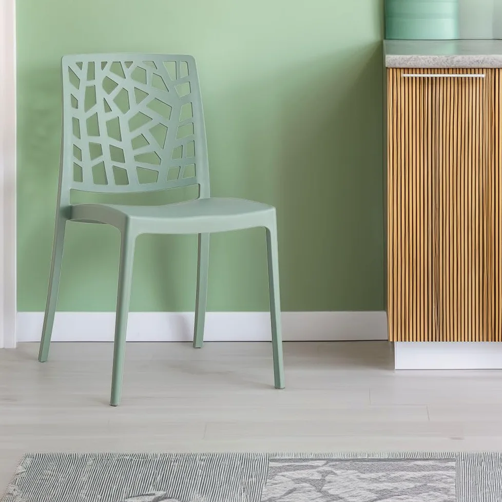 SIEDITI FUORI E DENTRO Chaises de Jardin en polypropylène avec Fibre de Verre, chaises empilables pour extérieur ou intérieur, Design Moderne et Naturel - Trixy (6 chaises, Vert Sauge)