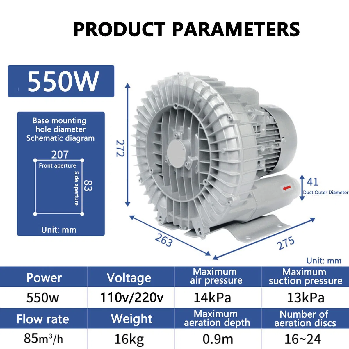 Ventilateur régénératif Industriel,Souffleur annulaire Vortex Haute Pression, pour Piscine, Jacuzzi, Spa, Engrais, Pompe à air, Pompe soufflante,220V,550W/0.75HP