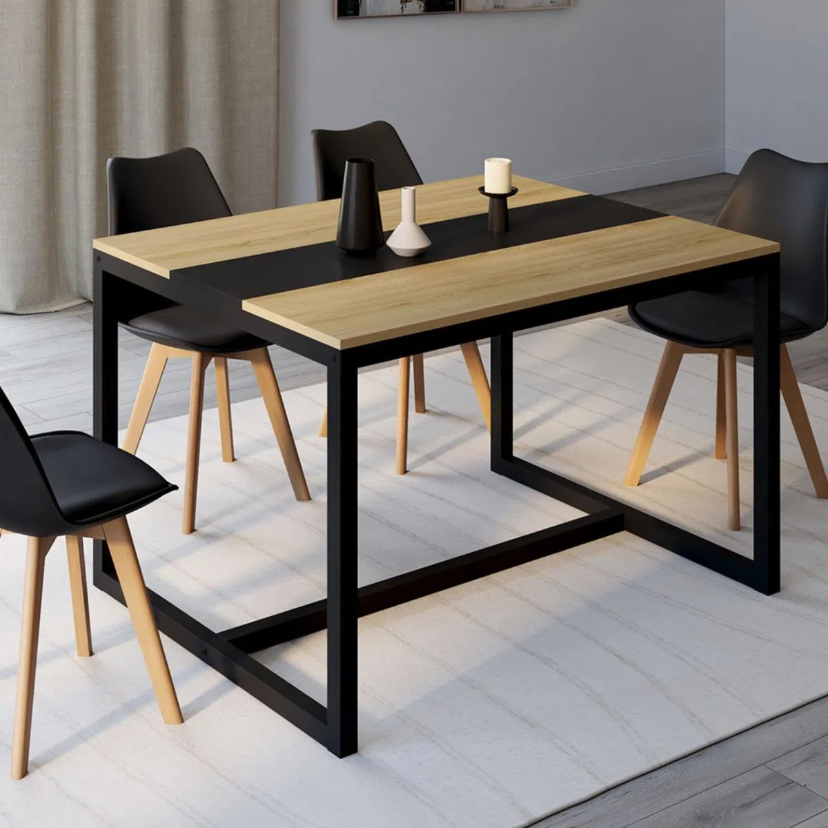 IDMarket - Table à Manger Rectangle Dover 6 Personnes Bande Centrale Noire Design Industriel 120 cm