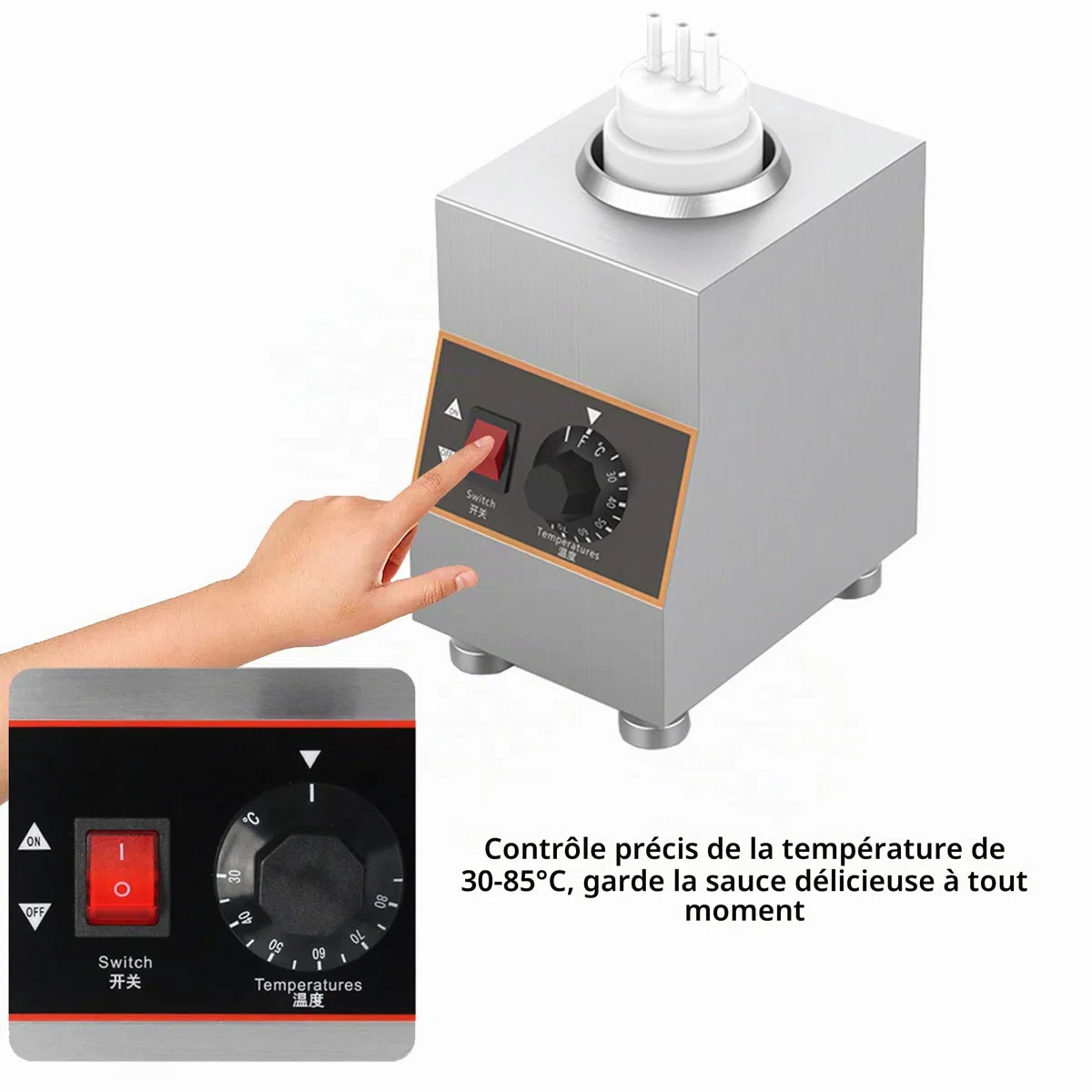 Réchauffeur électrique de sauce de nourriture de 240W, machine de conservation de chaleur de confiture, sauces chaudes de fromage de beurre de chocolat, bouteille de garnitures 1-4