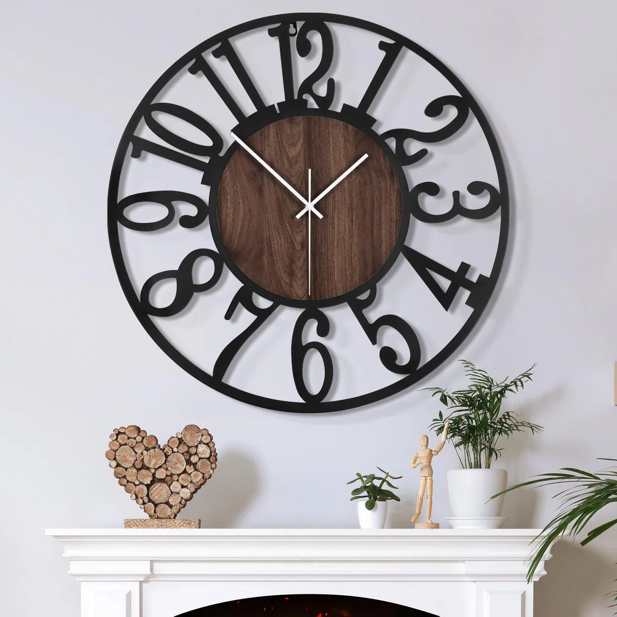 Horloge Murale Design Moderne et Vintage, 60cm/ 24 Pouces Silencieuse sans Tic-Tac, Grande Horloge Murale Géante XXL, Disponible en 34cm, 40cm, 50 cm, 60 cm, 80 cm pour le Salon Cuisine Bureau