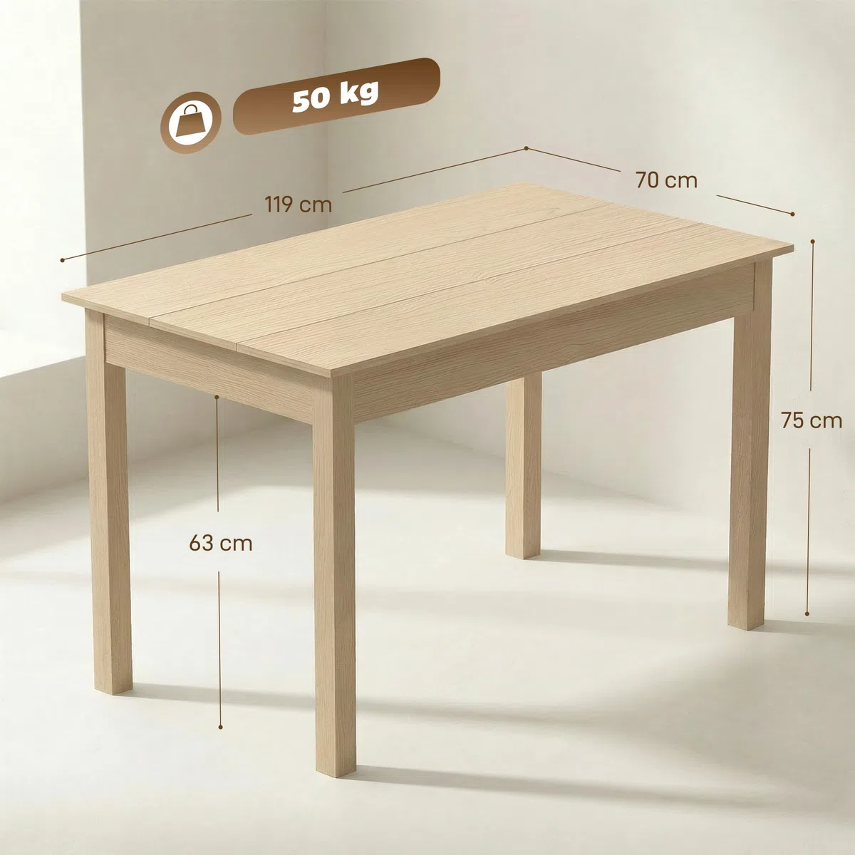 HOMCOM Table de Salle à Manger Design Moderne Bicolore avec Grand Plateau 4-6 Personnes en Bois dim. 119L x 70l x 75H cm - en Bois, chêne