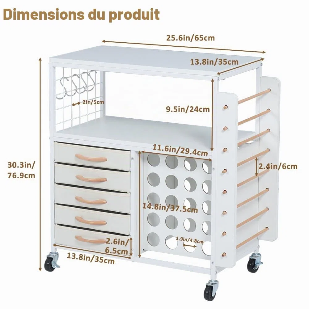 SMONTER Table d'organisation et de rangement pour machines Cricut, chariot roulant avec 28 supports de rouleau de vinyle et 5 tiroirs, support de presse à chaud avec crochets
