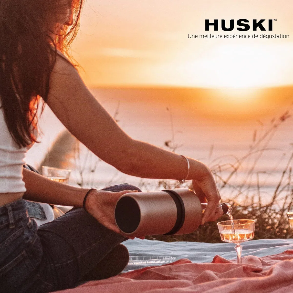 Refroidisseur à vin Huski | Design sans glace primé | Garde le vin froid jusqu'à 6 heures | Nouvel accessoire de vin | Convient à certaines bouteilles de champagne (Inoxydable)