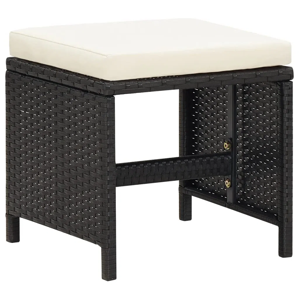 vidaXL 4X Tabourets de Jardin avec Coussins Repose-Pieds de Patio Tabourets de Terrasse Repose-Pieds d'Extérieur Résine Tressée Noir