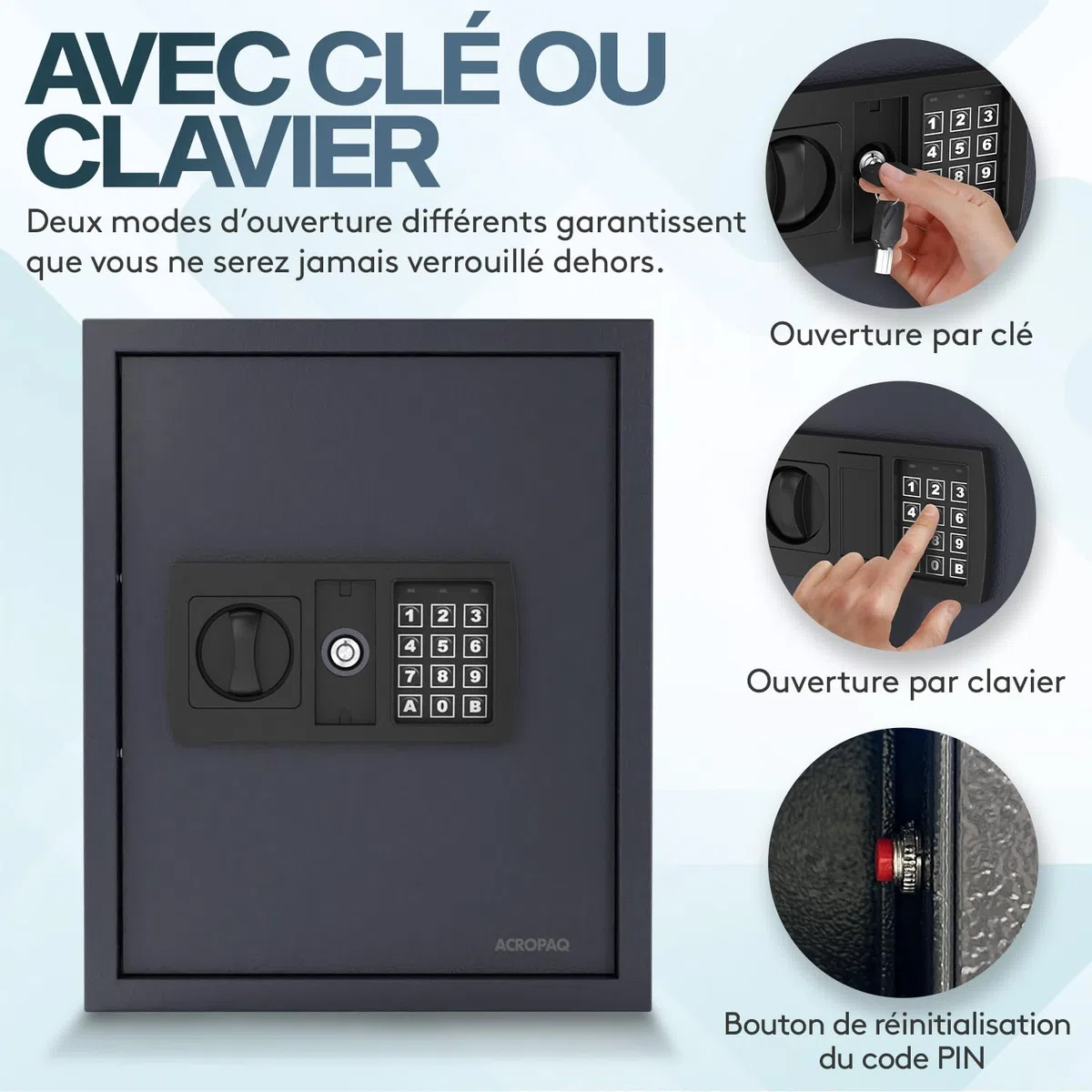 Acropaq Armoire à clés - avec Serrure électronique numérique, pour jusqu'à 48 clés, 48 pendentifs Inclus, Noir - Armoire a Clef Murale, Boite a Clef, Boite a clefs Murale