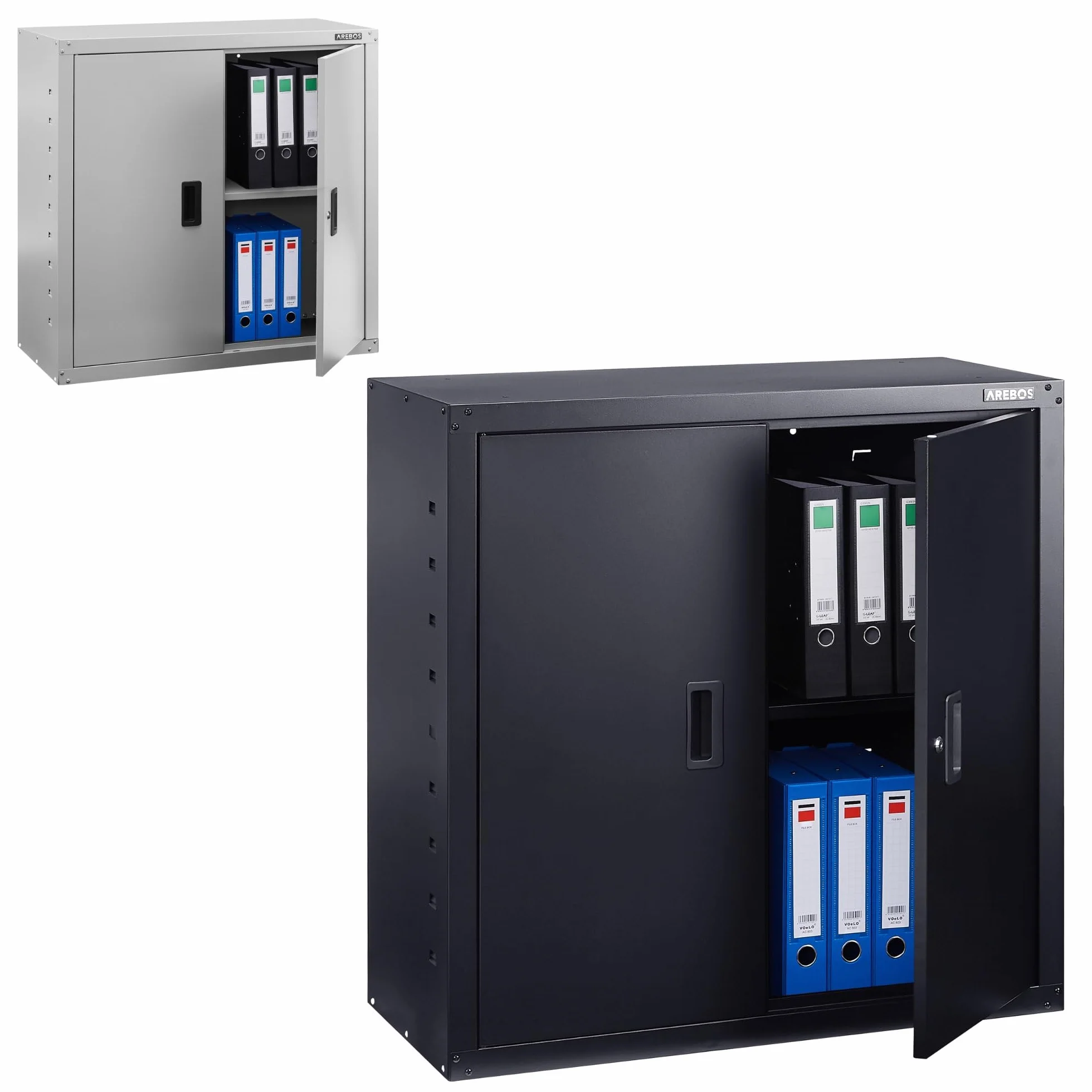 AREBOS Armoire de Bureau en Acier Noir 90x90x40 cm | 1 étagère réglable en Hauteur | Armoire de classement et Rangement Robuste pour Documents et Fournitures