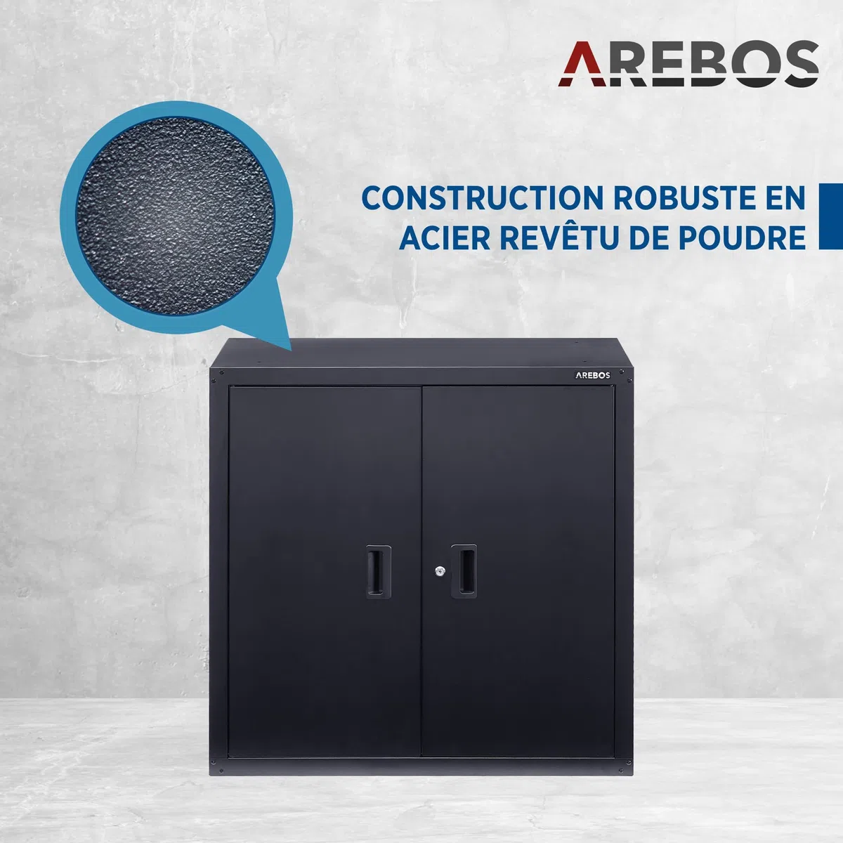 AREBOS Armoire de Bureau en Acier Noir 90x90x40 cm | 1 étagère réglable en Hauteur | Armoire de classement et Rangement Robuste pour Documents et Fournitures