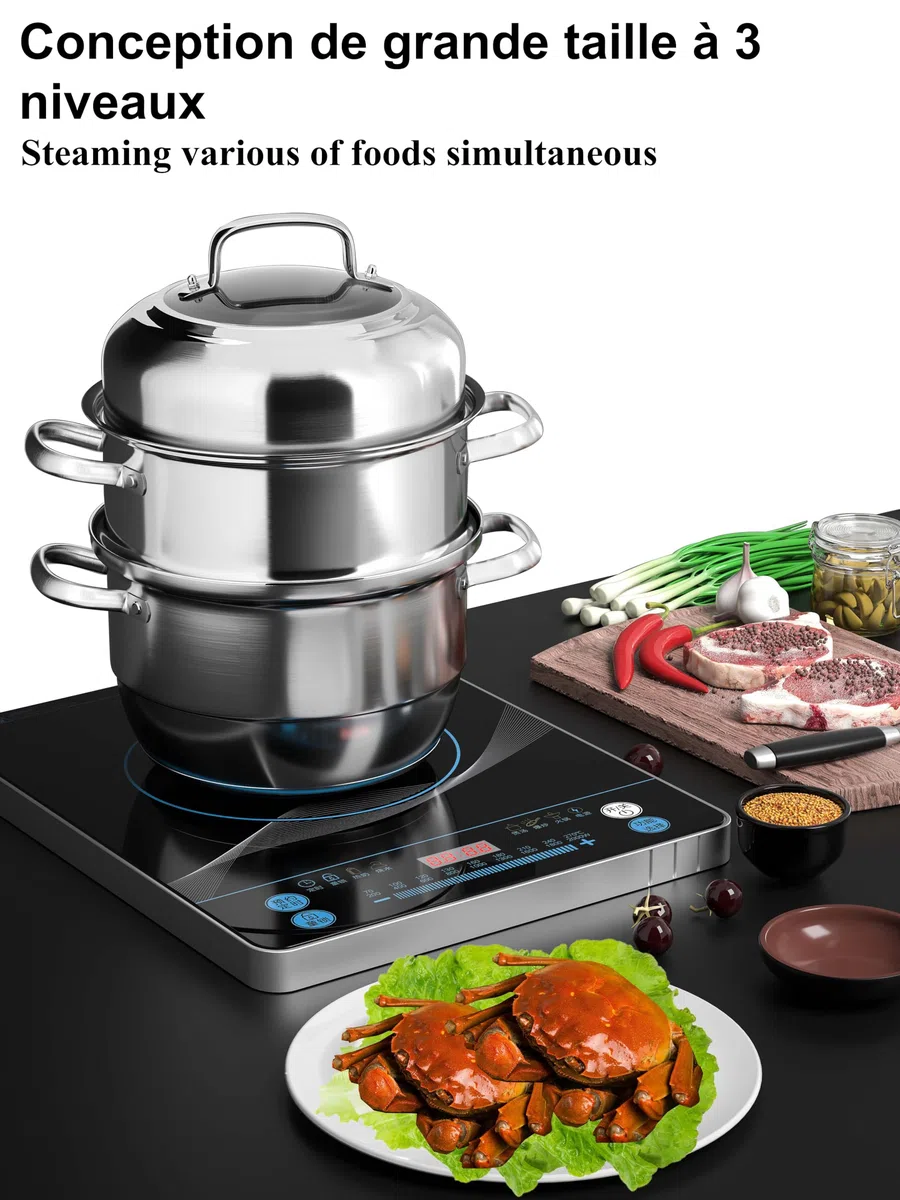 VENTION Cuiseur Vapeur INOX 34 cm, Cuit Vapeur Induction 3 Etages