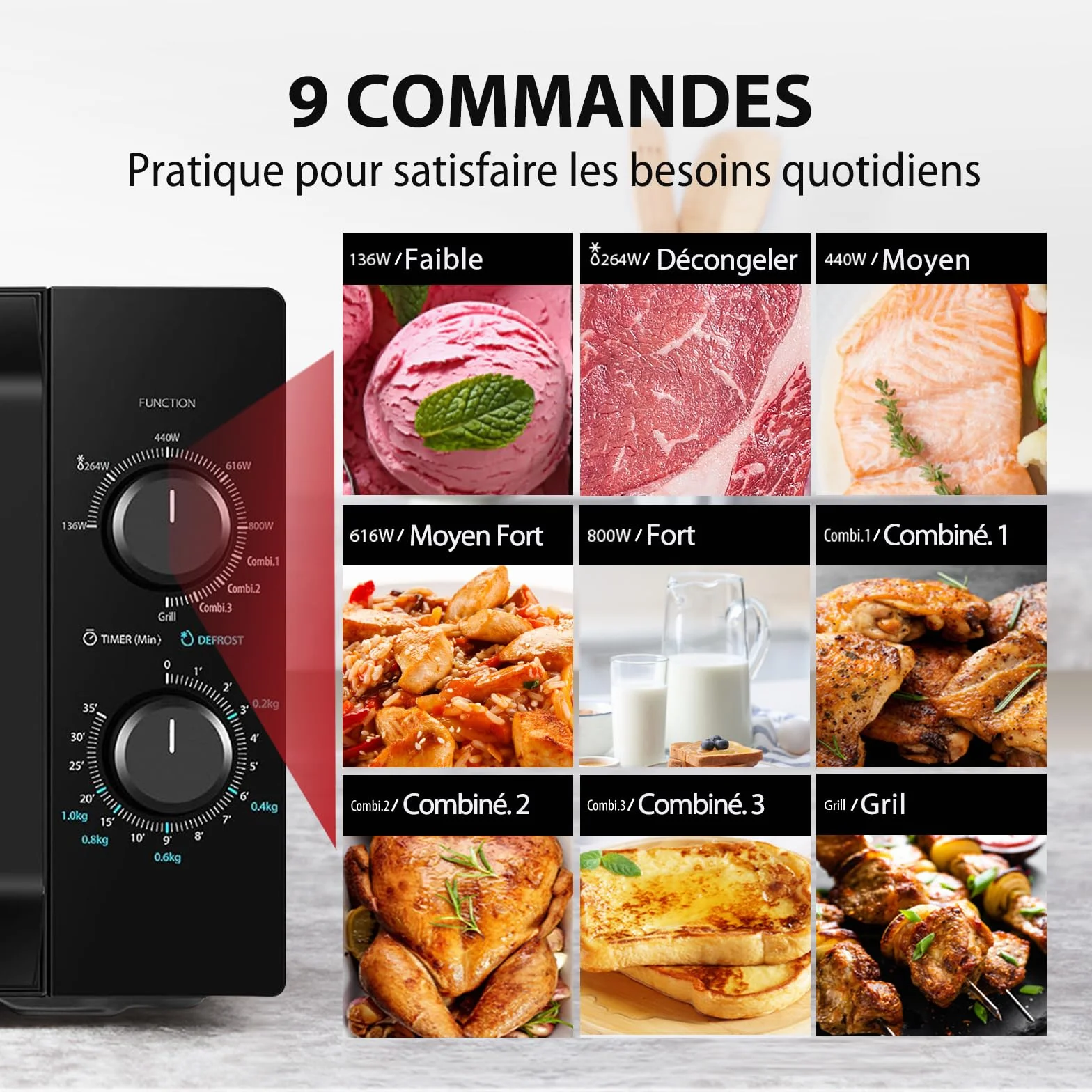 Toshiba Four à micro-ondes 20 L MW2-MG20P(BK), 700 W/1000W Grill, avec Grill Croustillant et Fonction de Cuisson Combinée, 9 Niveaux de Puissance, Ampoule LED, Dégivrage facile, Noir