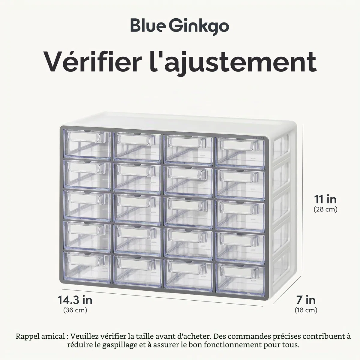 BLUE GINKGO Petite armoire de rangement à 20 tiroirs – Rangement empilable pour perles et objets artisanaux, organisateur de petites pièces, boîte à outils pour enseignant (fabriquée en Corée) – Gris