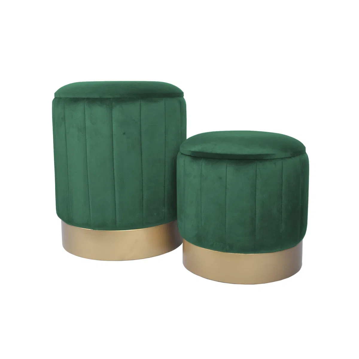 Rebecca Mobili Lot de 2 Poufs en Velours, Tabouret, Vert, MDF Fer, avec Rangement, pour Salon Chambre À Coucher - Dimensions HxLxP : 44 x 35 x 35 cm - Art. RE6834