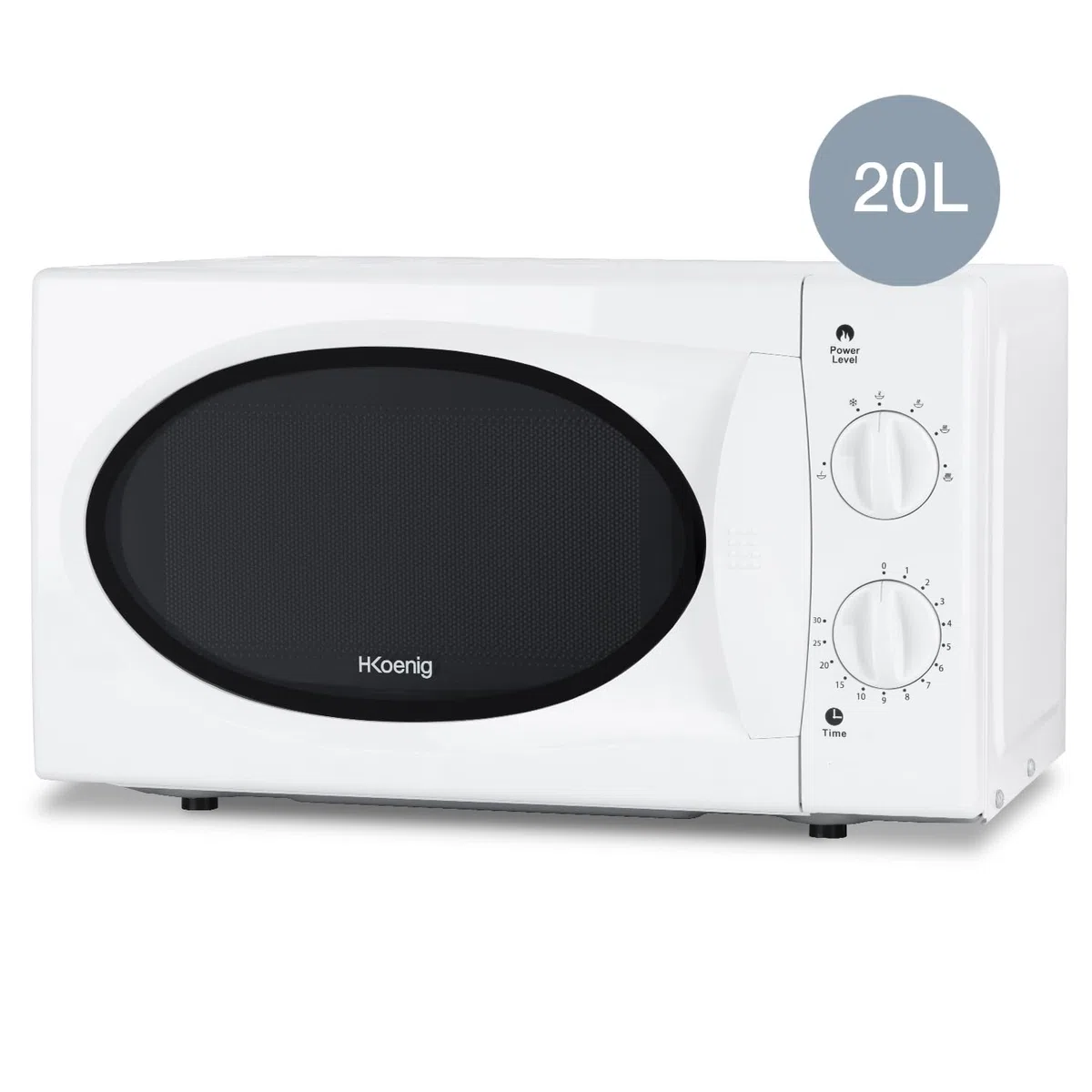 H.Koenig VIO6 Micro-ondes Compact 20L Blanc, Puissant 700W, Plateau tournant 24,5cm, Multifonction 5 niveaux de chauffe et fonction décongélation, Minuterie jusqu'à 30min, Rapide, Plan de travail