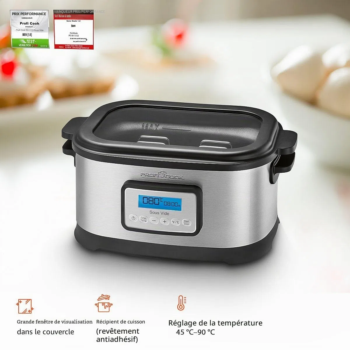 ProfiCook Cuiseur sous vide avec capacité de 8,5L | pour une cuisson précise | Cuve avec minuterie de 72 heures | Fonctions cuisson douce, yaourtière & maintien au chaud | PC-SV 1112