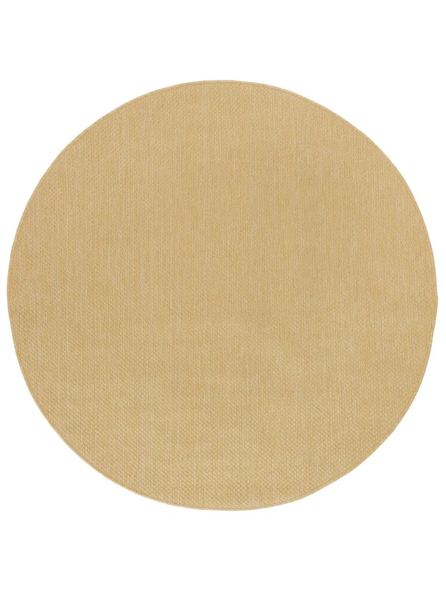 RugVista Clio, Tapis intérieur et extérieur, Modernes, Ø 250 cm, Rond, Poil Moyen, Porch, Lavage à la Main Seulement, Résistant aux UV, Clair Jaune