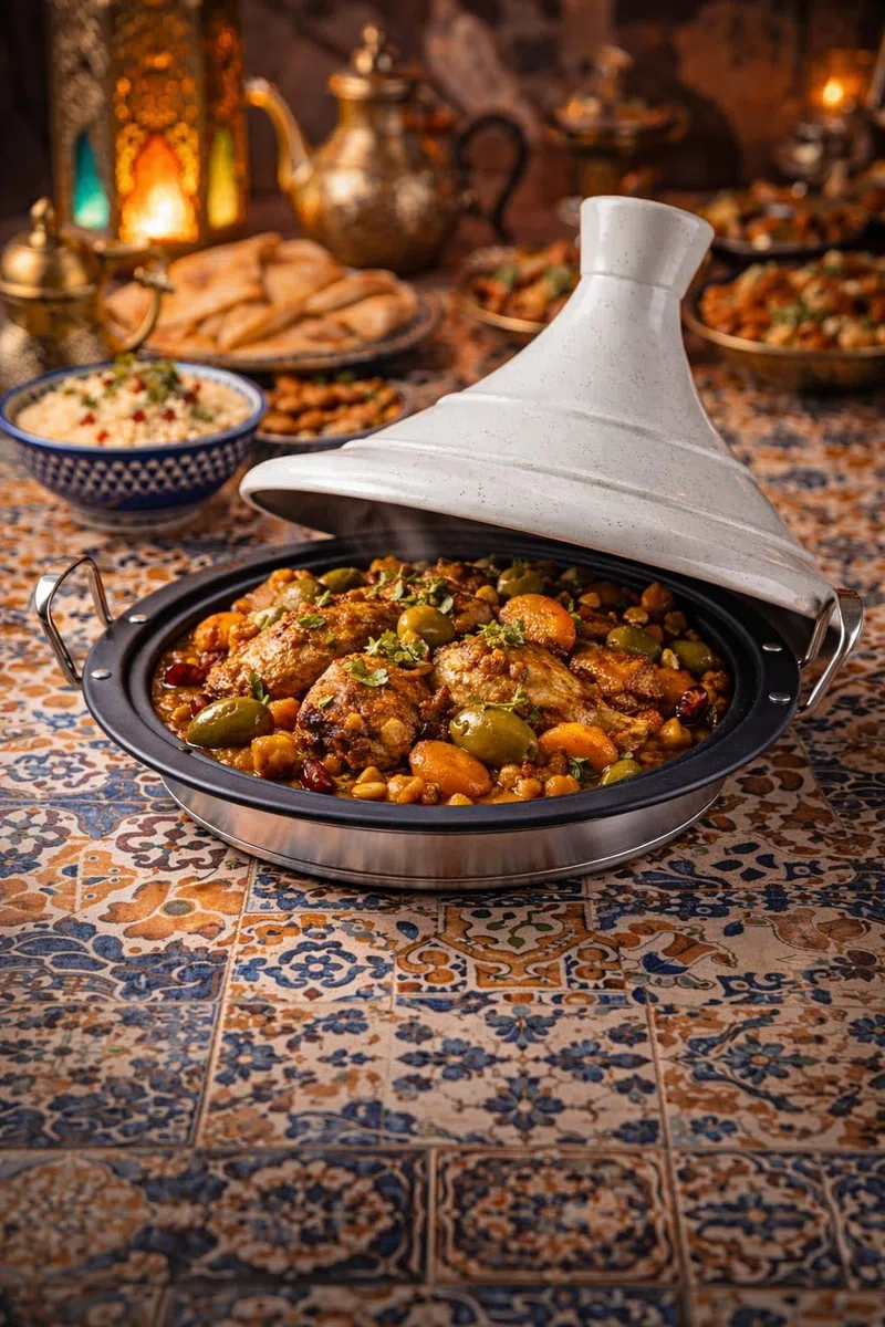Tajine Induction 38cm - Plat à Tajine INOX - Revêtement antiadhésif - Toutes Sources de Chaleur : Induction Et Four Inclus
