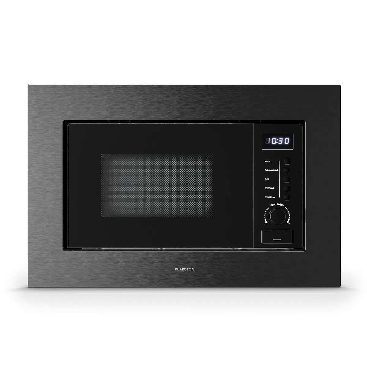 Klarstein Verosteel Micro Onde Encastrable avec Grill – 20L, 700W, 8 Programmes, Commande Tactile, Acier Inox, Plateau Verre, Four Micro Ondes Encastrable, Acier Inoxydable Noir