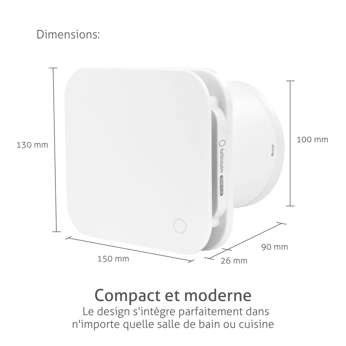 Turbionaire Trend Plus 100 mm Ventilateur, Extracteur de Salle de Bain, Télécommande, 7 Vitesses + Boost, Minuteur, 22dB, Max. 5.7 W, Multifonction, Garantie 3 Ans, Contre l'Humidité et la Moisissure