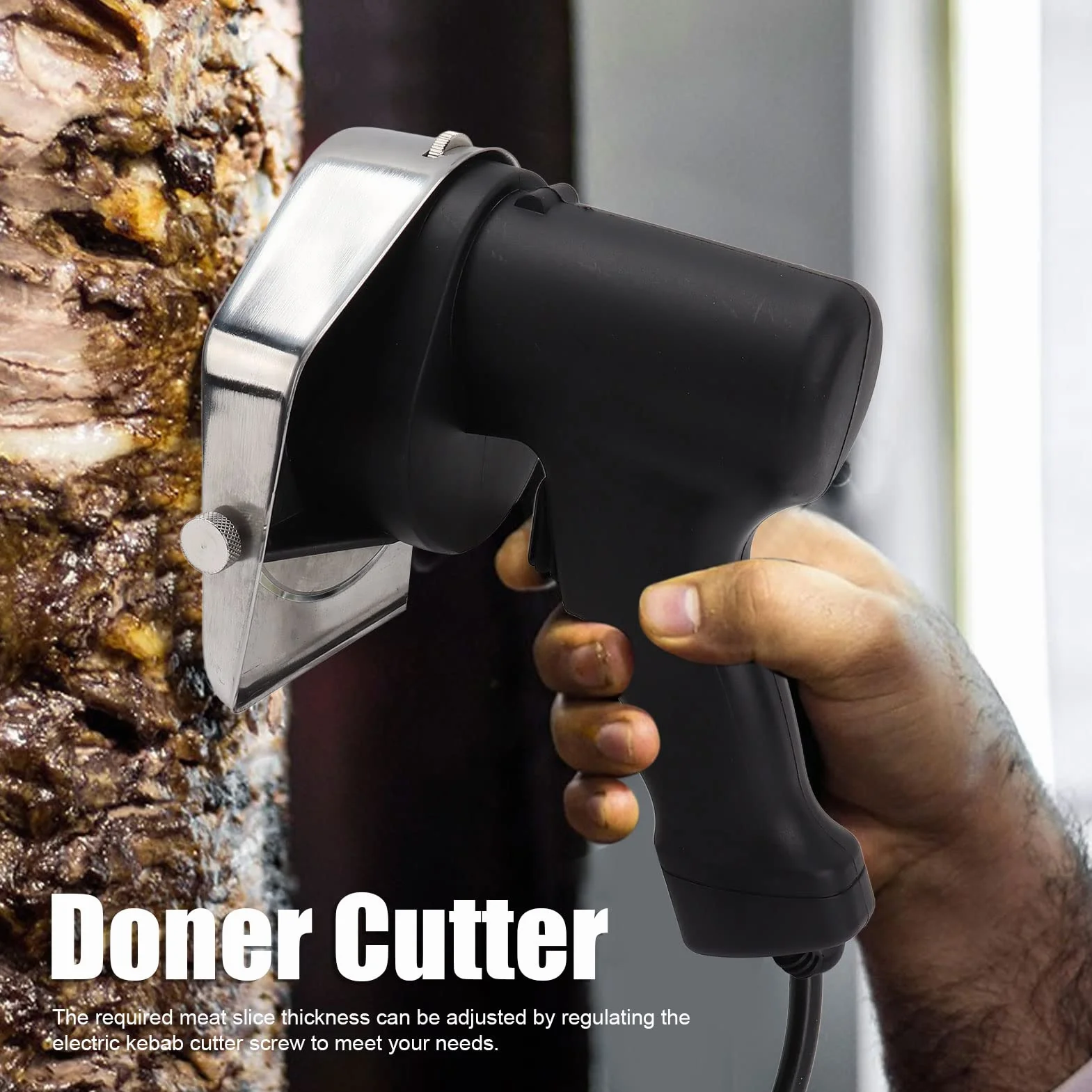 Couteau Kebab électrique, Lame en Acier Inoxydable Shawarma Cutter Épaisseur de Réglable 110-220V pour Restaurant