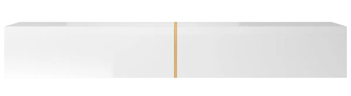Selsey Meuble TV Armoire De Télévision 200 cm Suspendu Salle De Séjour Chambre À Coucher Blanc avec Insert Doré Bisira