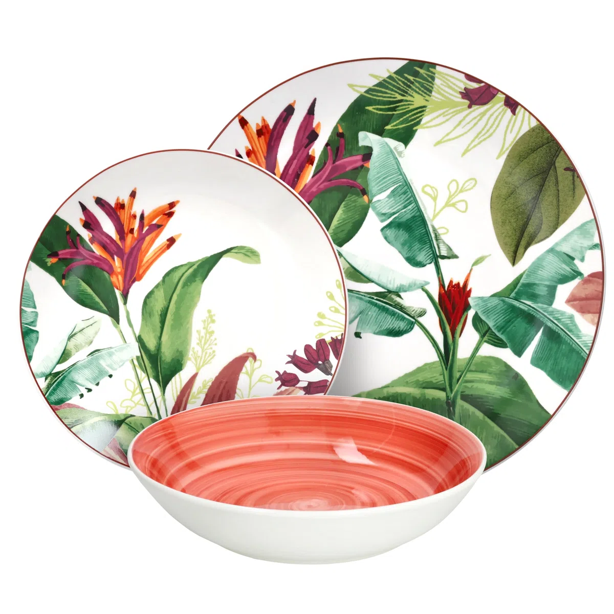 Tognana Tropicalia, service de vaisselle 18 pièces pour 6 personnes, porcelaine, multicolore