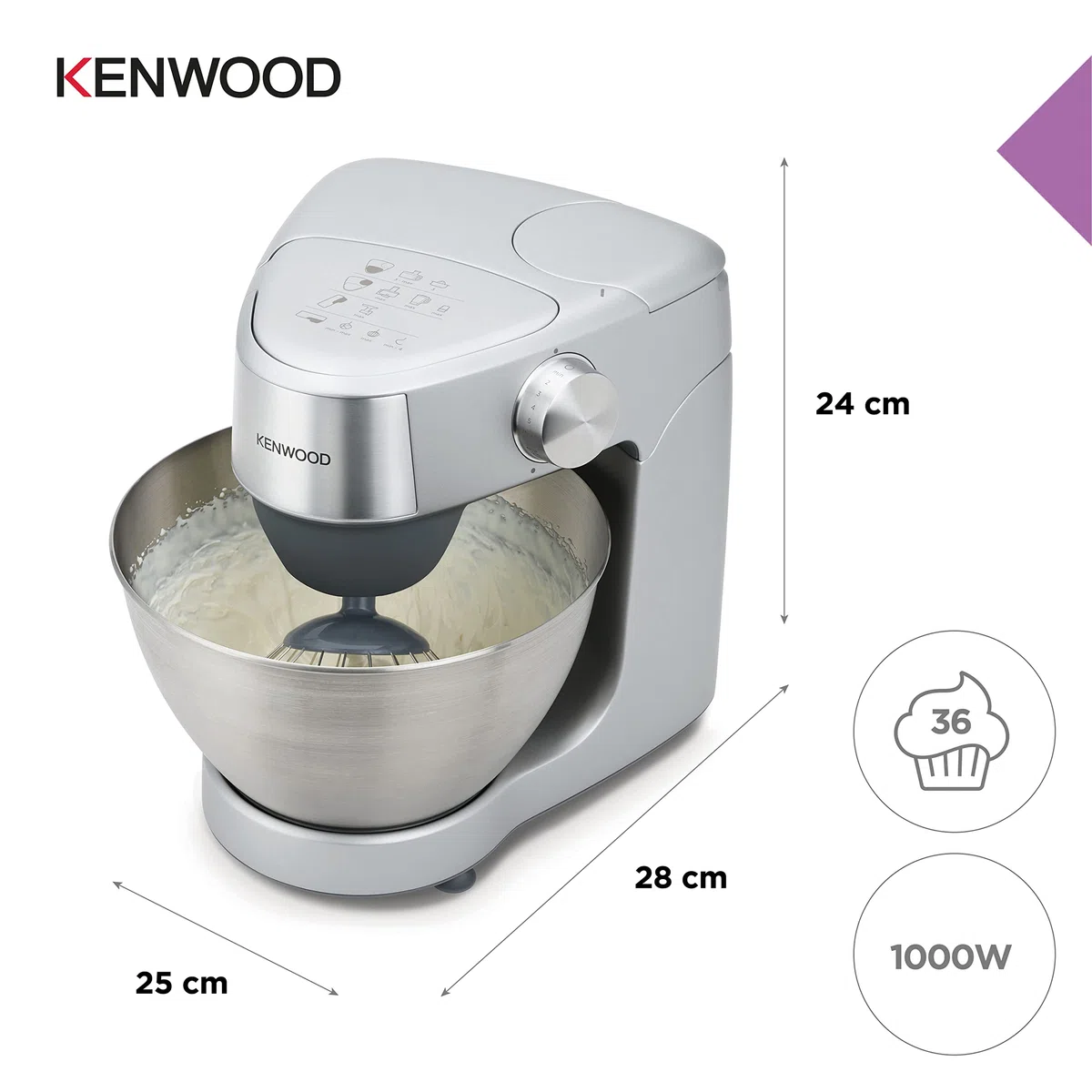 Kenwood KHC29.A0SI Robot pâtissier, 1000 W, 4,3 L, plastique, acier inoxydable, argenté