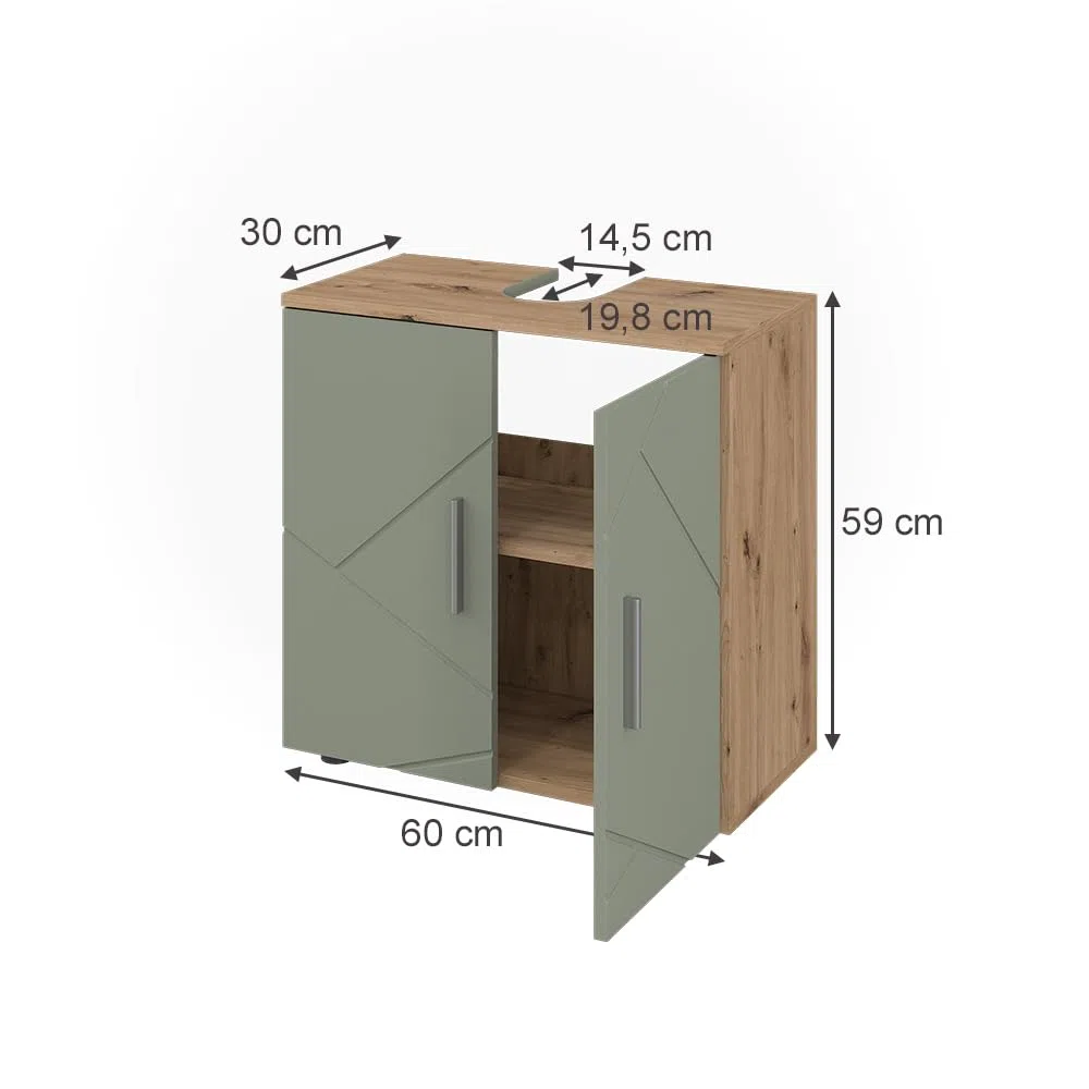Vicco Meuble Vasque Simple Irma, Vert Sauge, 60x59cm, Idéal pour Ranger des Produits de Nettoyage, Serviettes et Articles de Soin