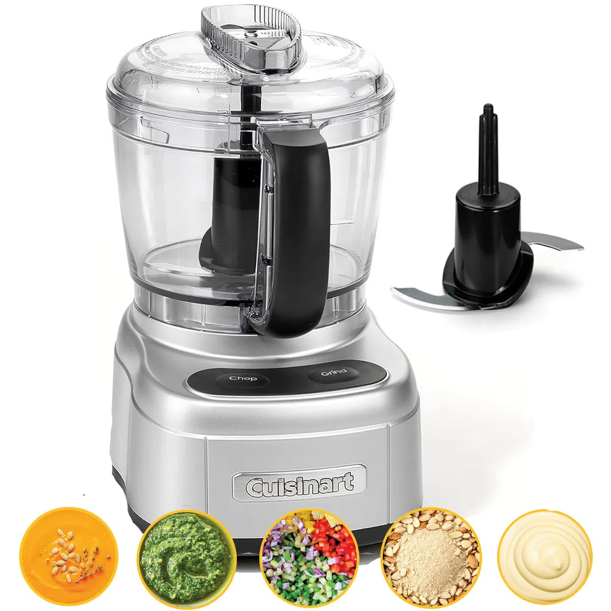Cuisinart Mini Prep Pro : robot multifonction compact de 900 ml, idéal pour hacher, moudre, mélanger et mixer. Équipé d'une lame réversible en acier inoxydable et d'un moteur puissant. Pièces lavables