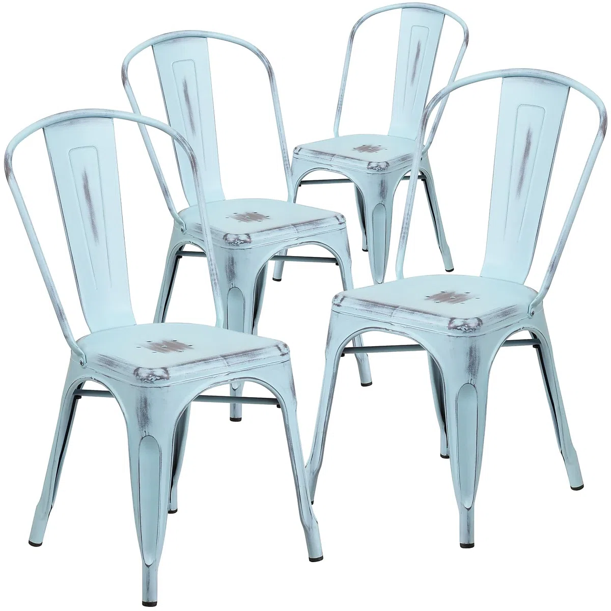 Flash Furniture Lot de 4 chaises en métal Vieilli, Vert/Bleu