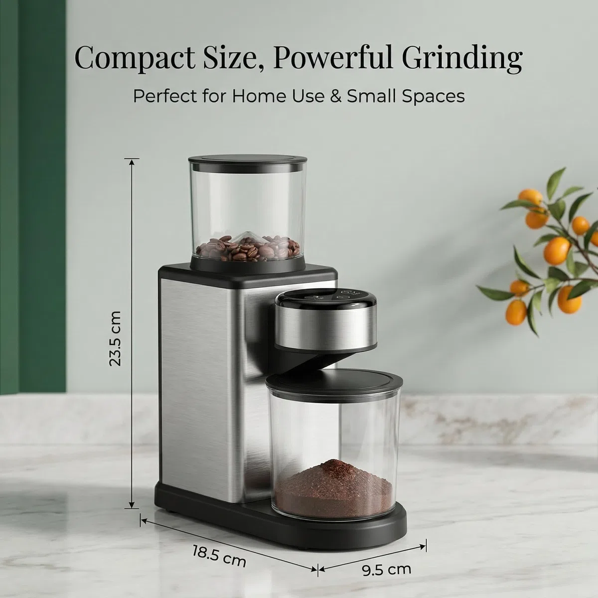 Moulin à café électrique pour la maison, moulin à cône en acier inoxydable, 25 degrés de mouture, moulin à café silencieux pour expresso, café filtre et carafe à moka