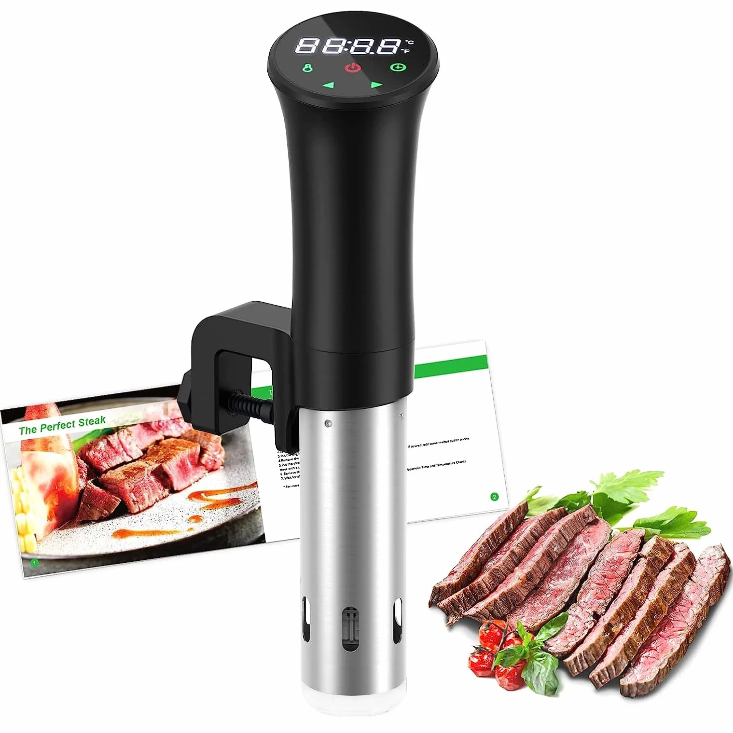 Cuiseur Sous Vide, Thermoplongeur Sous Vide, Circulateur d'Immersion de Cuisinière avec 0,1 ℃ Contrôle Précis de la Température, Circulation d'eau Silencieuse Puissante 3D, Nutrition