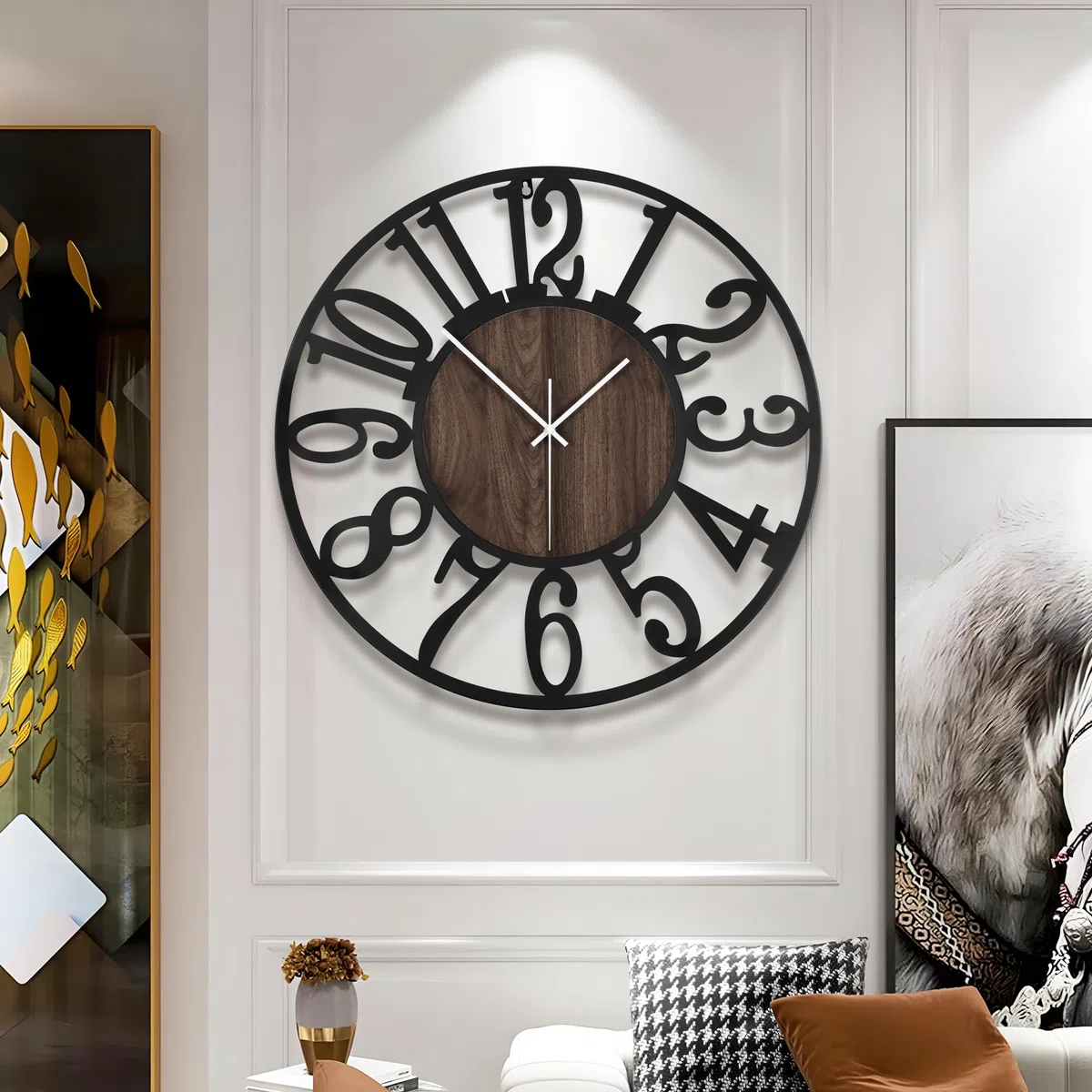 Horloge Murale Design Moderne et Vintage, 60cm/ 24 Pouces Silencieuse sans Tic-Tac, Grande Horloge Murale Géante XXL, Disponible en 34cm, 40cm, 50 cm, 60 cm, 80 cm pour le Salon Cuisine Bureau