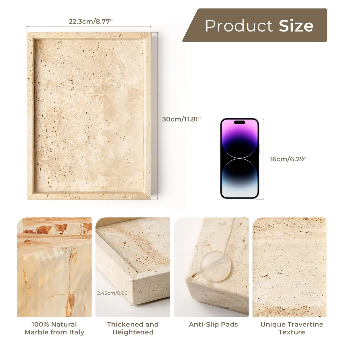 Plateau rectangulaire en travertin pour salle de bain, décoration pour parfum, bougie cosmétique, salle à manger, plateau rectangulaire pour table basse de cuisine, décoration beige WH021
