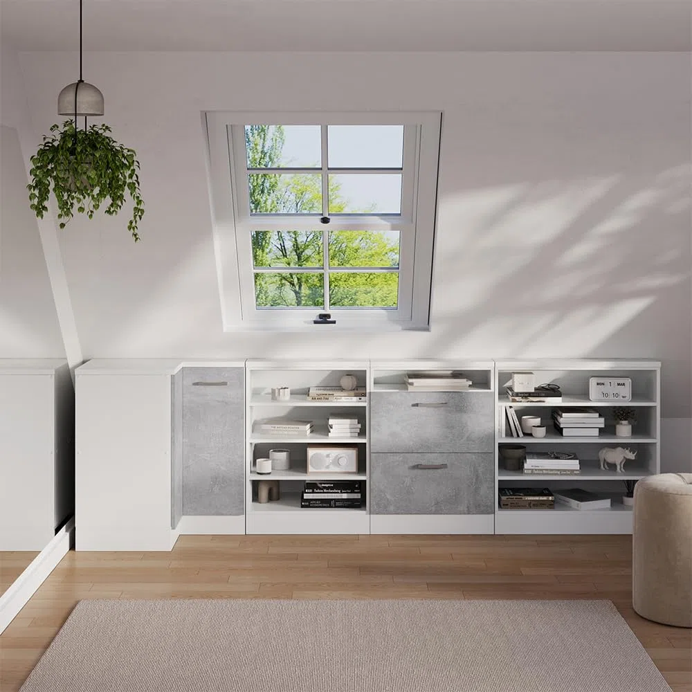 Vicco Meuble de Rangement sous Pente Rion, Blanc/Blanc, L80 x P46 cm avec 4 Compartiments, Gain de Place pour Les pièces mansardées