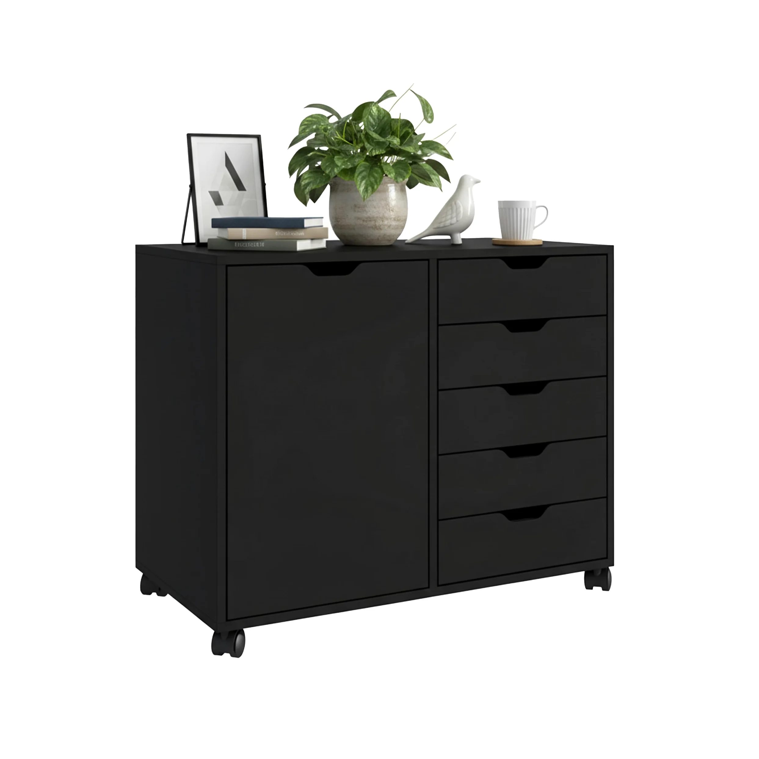 Conteneur à roulettes Relaxdays, 5 tiroirs, H x L x P : 65 x 78 x 40 cm, Armoire de Bureau, Noir