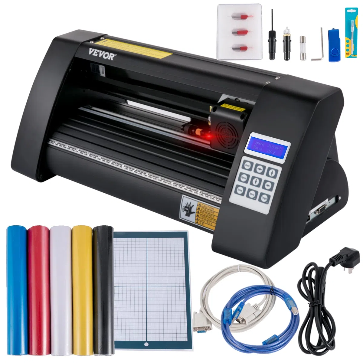 VEVOR Plotter de Découpe Vinyle 375 mm, Traceur de Coupe Avec Logiciel Signmaster, Compatible Windows, 3 Lames, Écran LCD Pour Tracer
