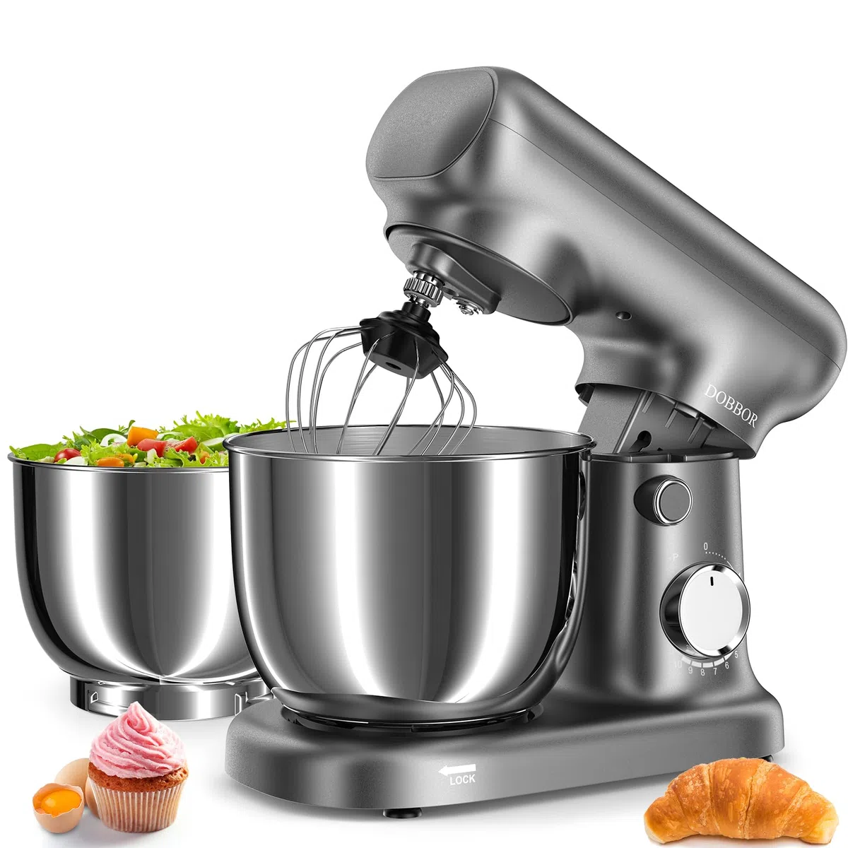 Robot Pâtissier, Robot de Cuisine Professionnel Avec bol 2,5L+ 3L, Batteur éLectrique à 10 Vitesses De 1500w - Avec Fouet à Oeufs, Crochet à PâTe Et Batteur Plat Pour La PâTisserie à La Maison